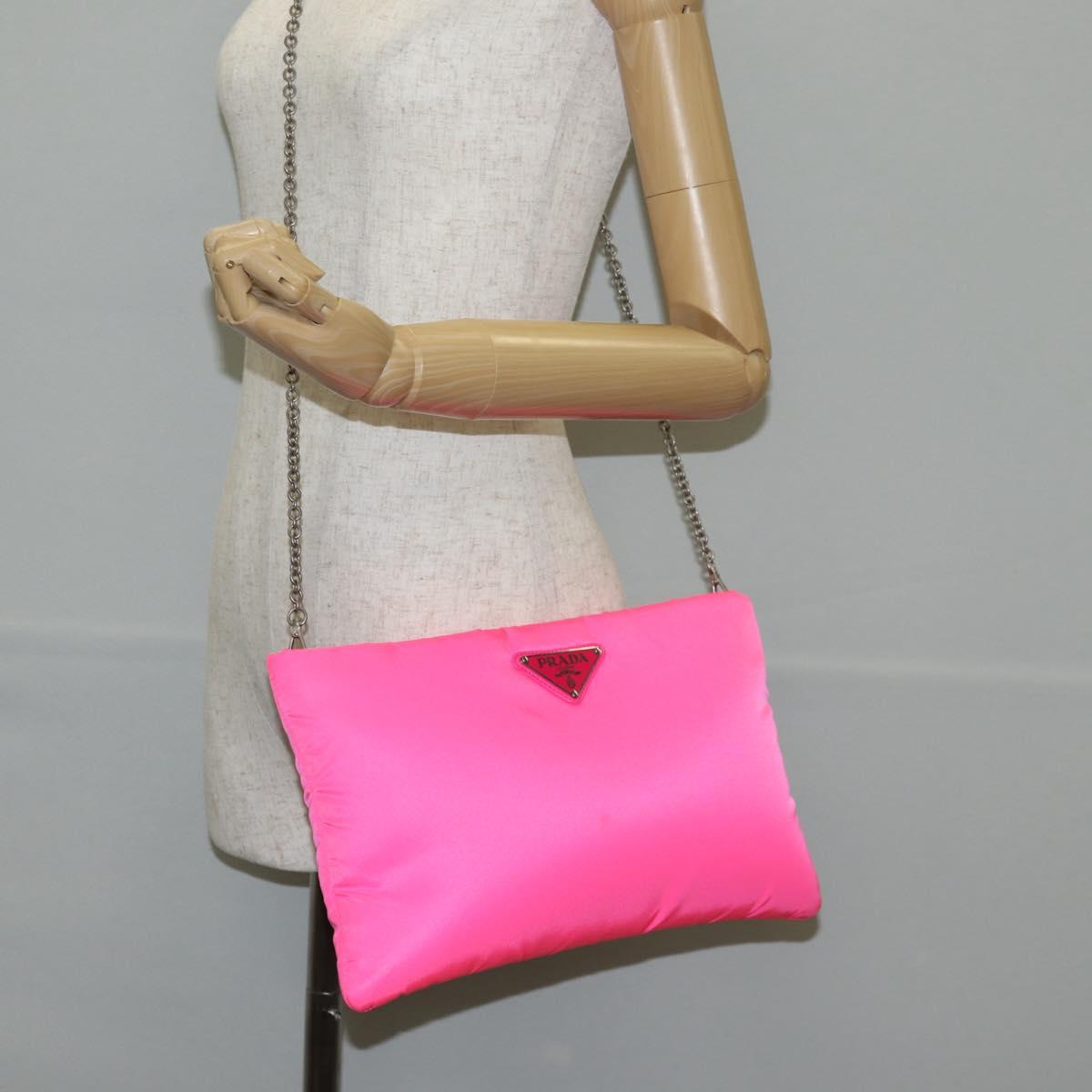 PRADA Chain Shoulder Bag Nylon Pink Silver Auth 134961M