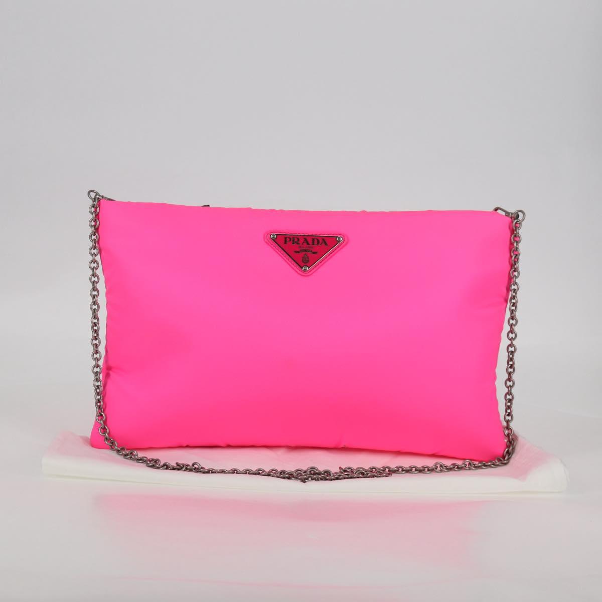 PRADA Chain Shoulder Bag Nylon Pink Silver Auth 134961M