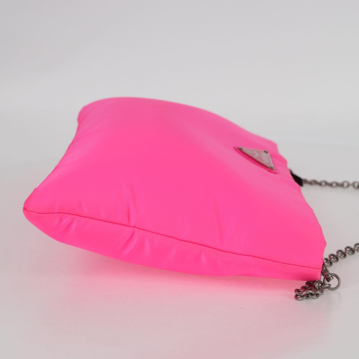 PRADA Chain Shoulder Bag Nylon Pink Silver Auth 134961M