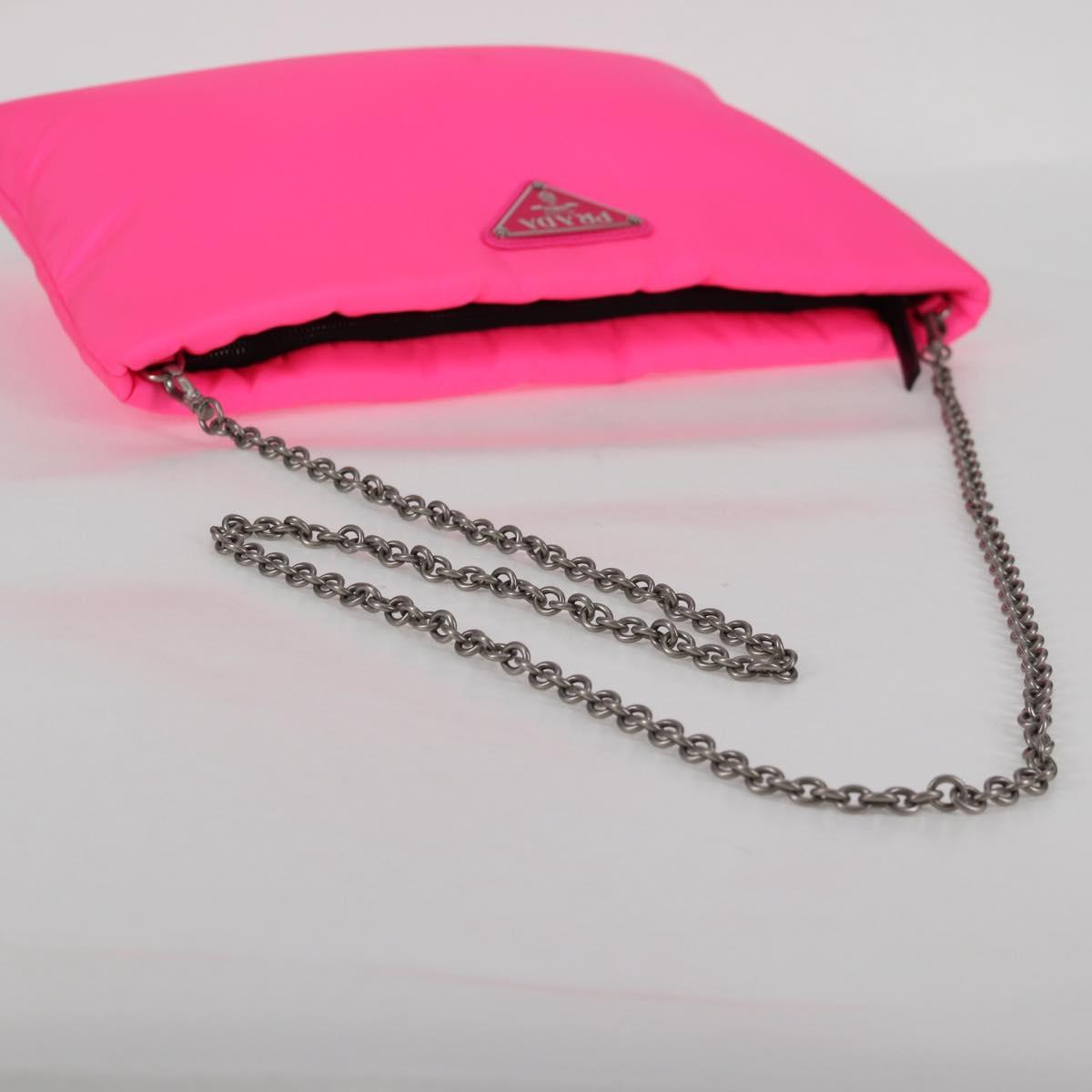 PRADA Chain Shoulder Bag Nylon Pink Silver Auth 134961M