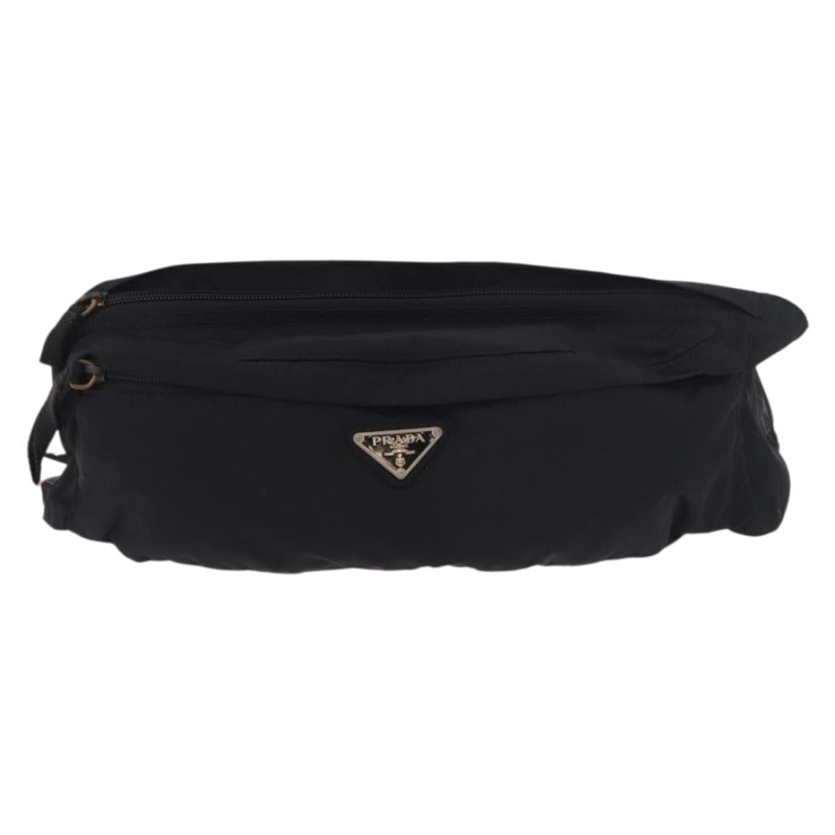 PRADA Waist bag Nylon Black Silver Auth 134983