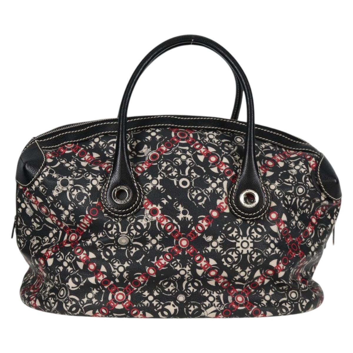 CHANEL Coco Travel Boston Bag PVC Black Silver CC Auth 134999V