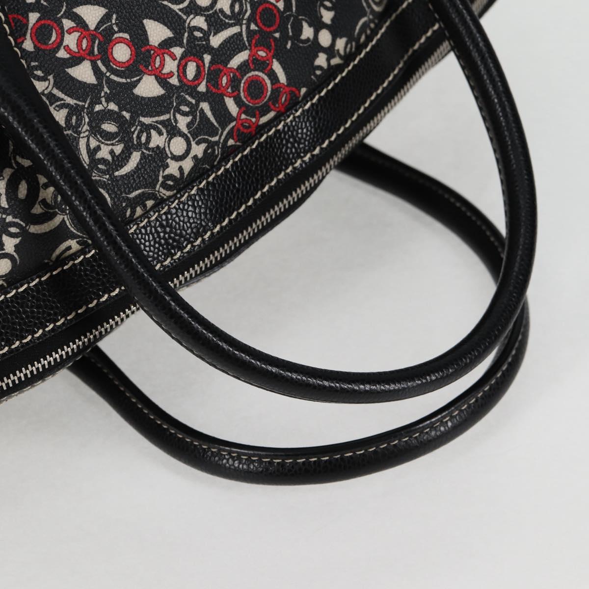 CHANEL Coco Travel Boston Bag PVC Black Silver CC Auth 134999V