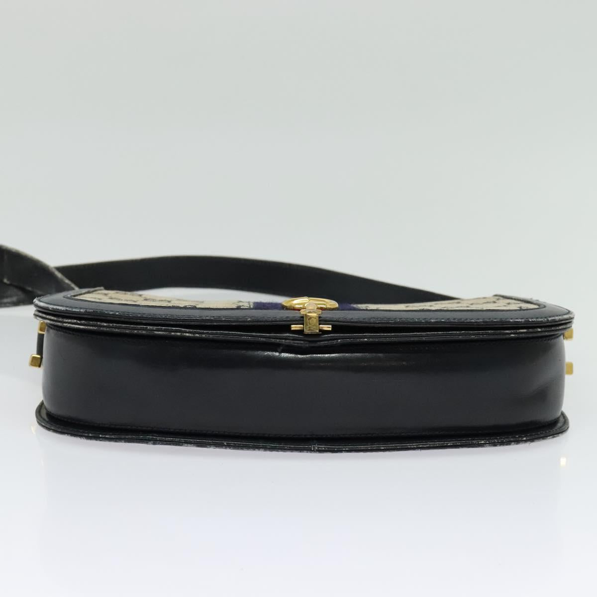 GUCCI GG Canvas Sherry Line Shoulder Bag Navy Gold Red Auth 135003