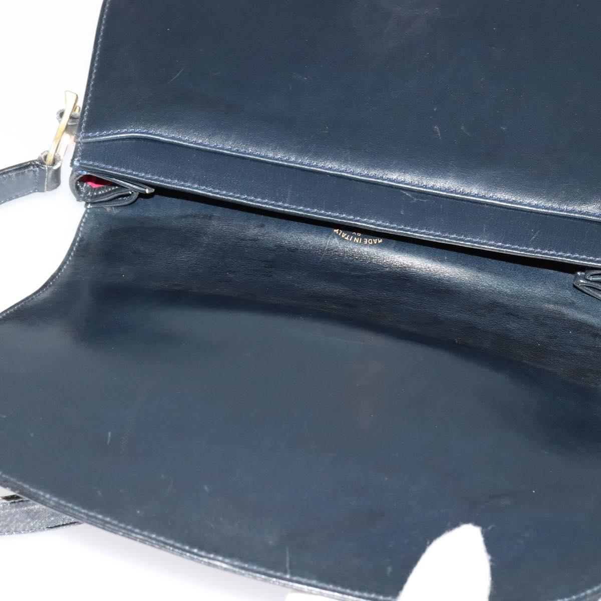 GUCCI GG Canvas Sherry Line Shoulder Bag Navy Gold Red Auth 135003