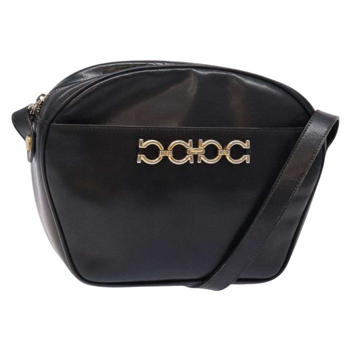 Salvatore Ferragamo Shoulder Bag Leather Black Gold Auth 135016