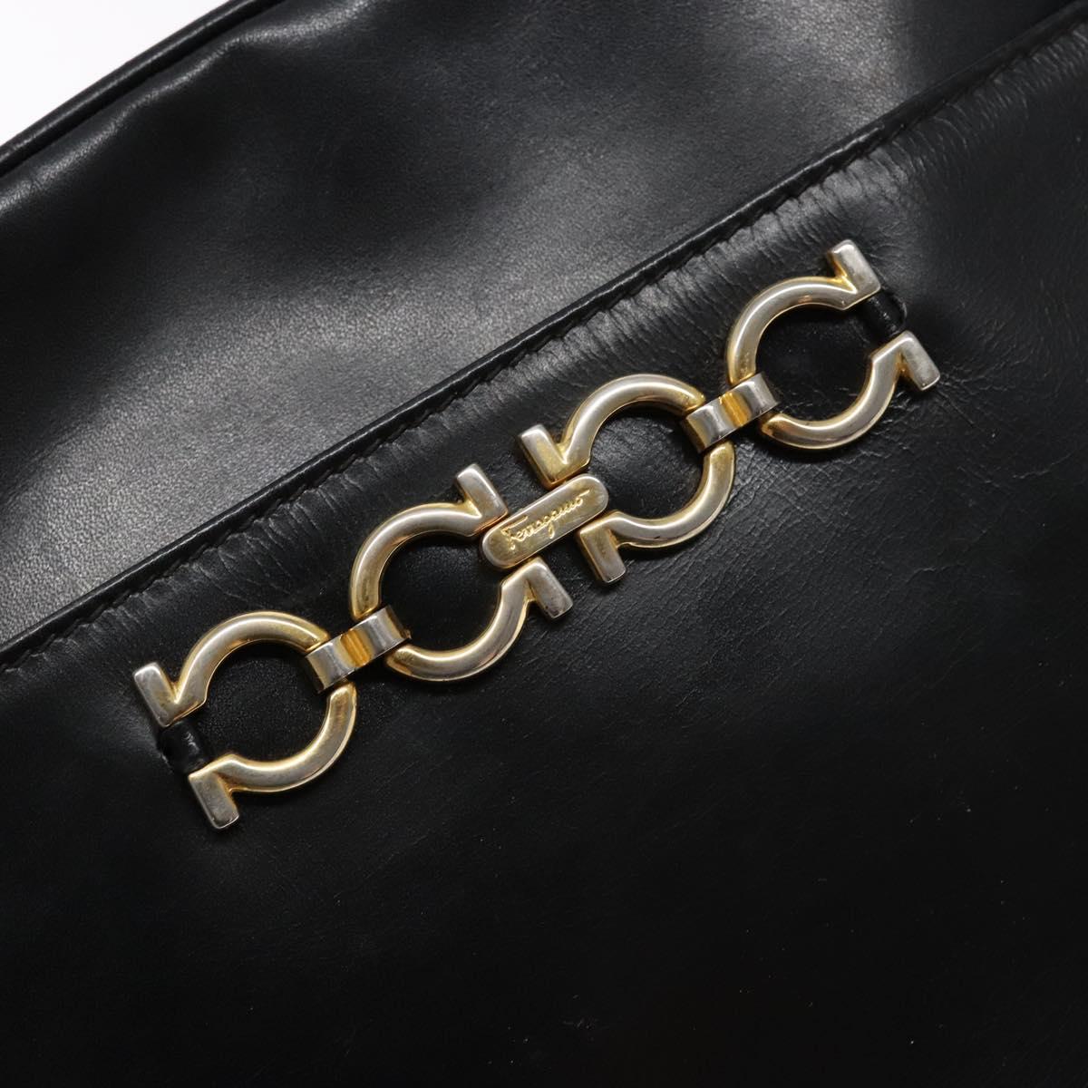 Salvatore Ferragamo Shoulder Bag Leather Black Gold Auth 135016