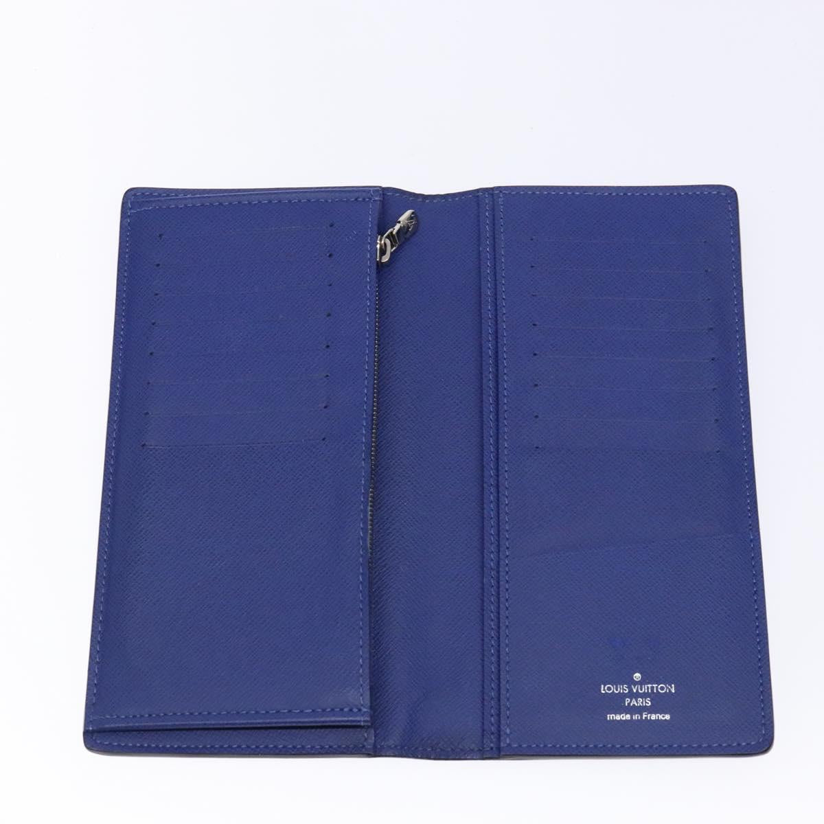 LOUIS VUITTON Taiga Portefeuille Braza Long Wallet Blue M30559 LV Auth 135023