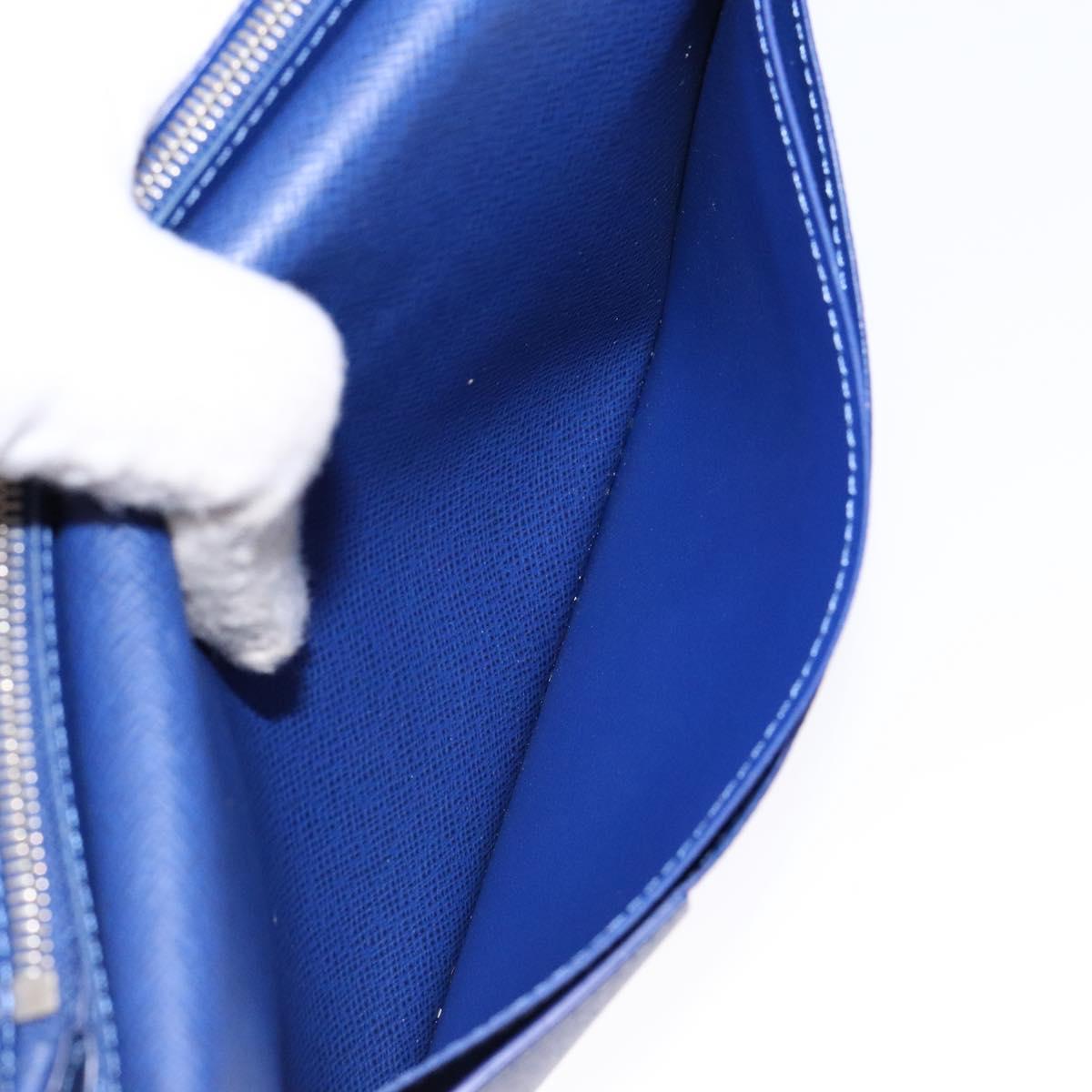 LOUIS VUITTON Taiga Portefeuille Braza Long Wallet Blue M30559 LV Auth 135023