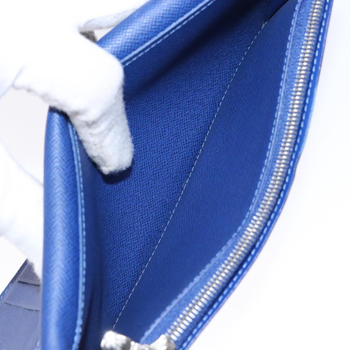 LOUIS VUITTON Taiga Portefeuille Braza Long Wallet Blue M30559 LV Auth 135023