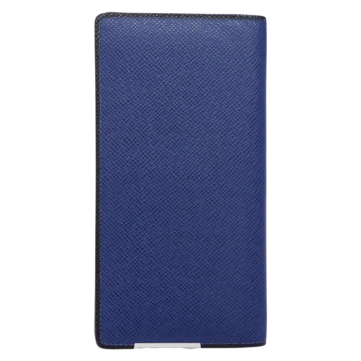 LOUIS VUITTON Taiga Portefeuille Braza Long Wallet Blue M30559 LV Auth 135023