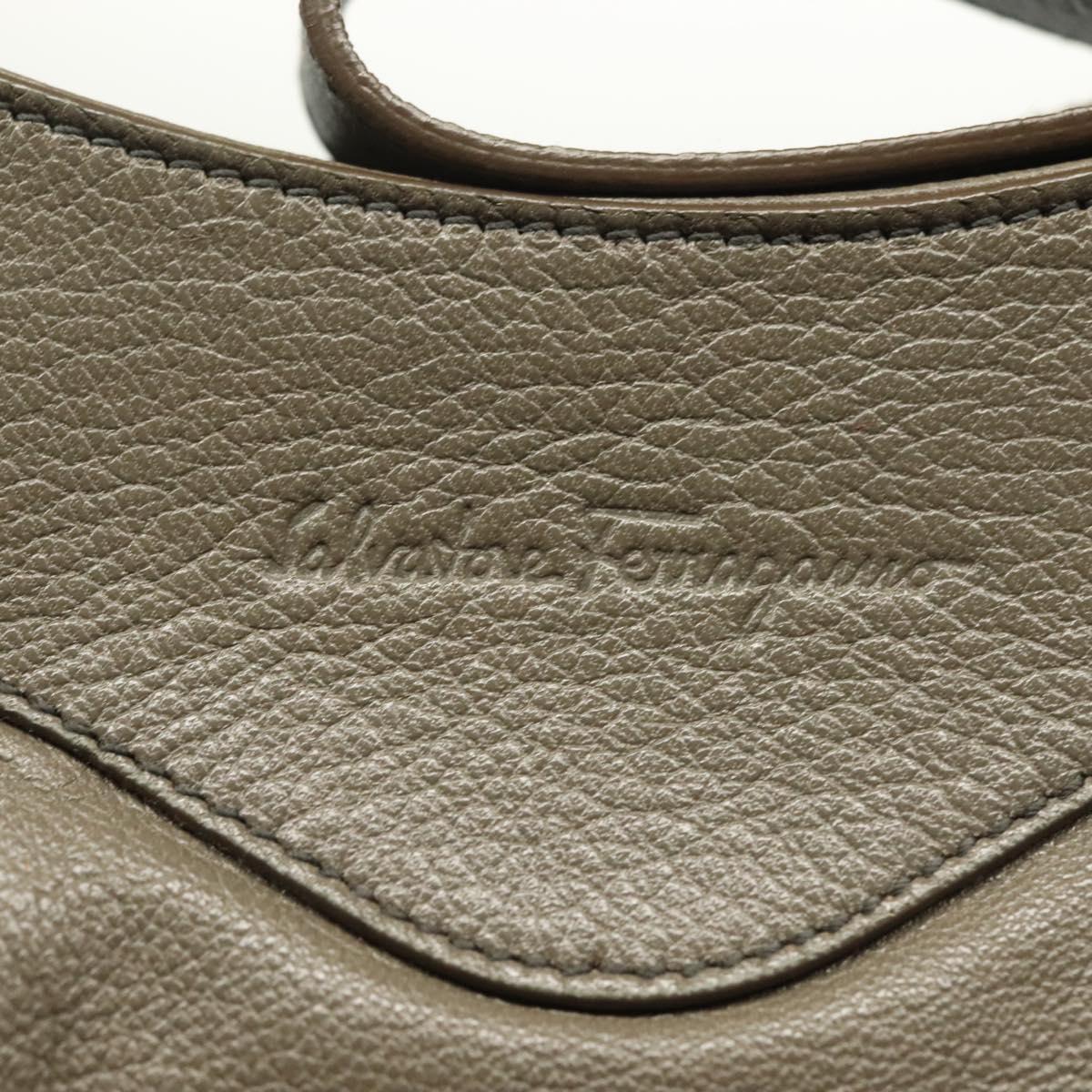 Salvatore Ferragamo Shoulder Bag Leather Gray Silver Auth 135050