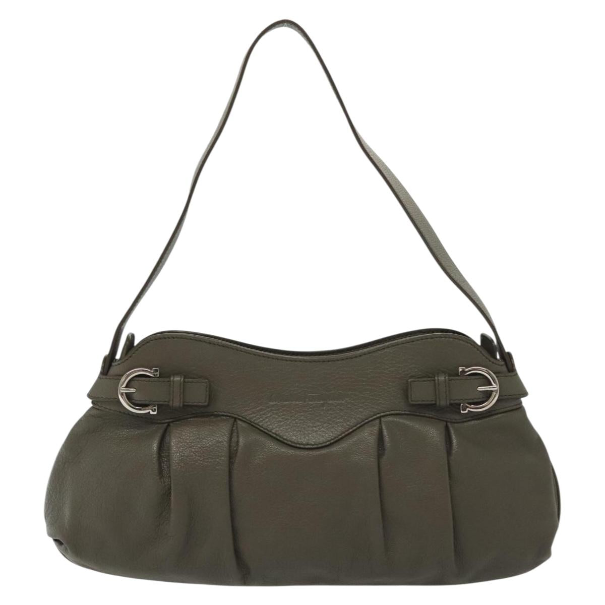Salvatore Ferragamo Shoulder Bag Leather Gray Silver Auth 135050
