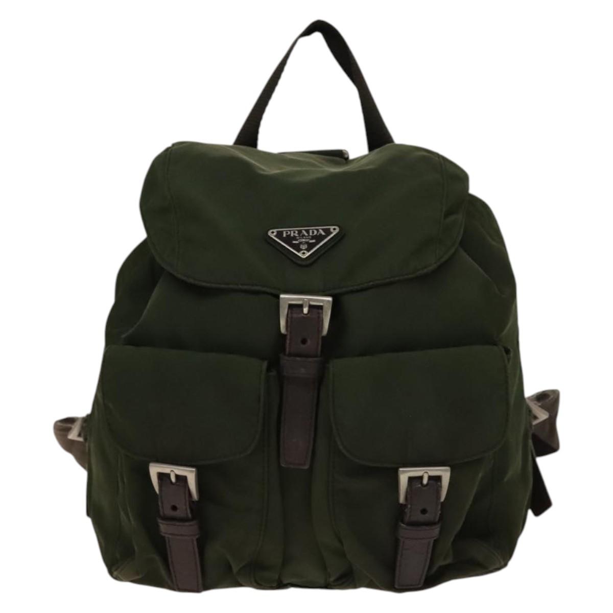 PRADA Backpack Nylon Green Silver Auth 135051