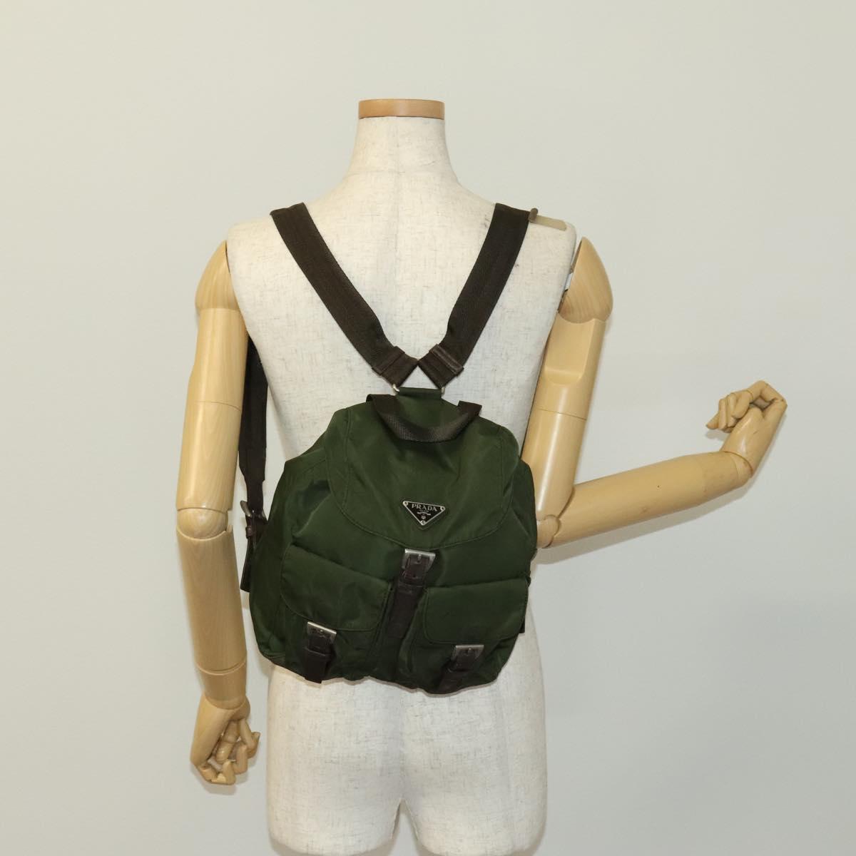 PRADA Backpack Nylon Green Silver Auth 135051