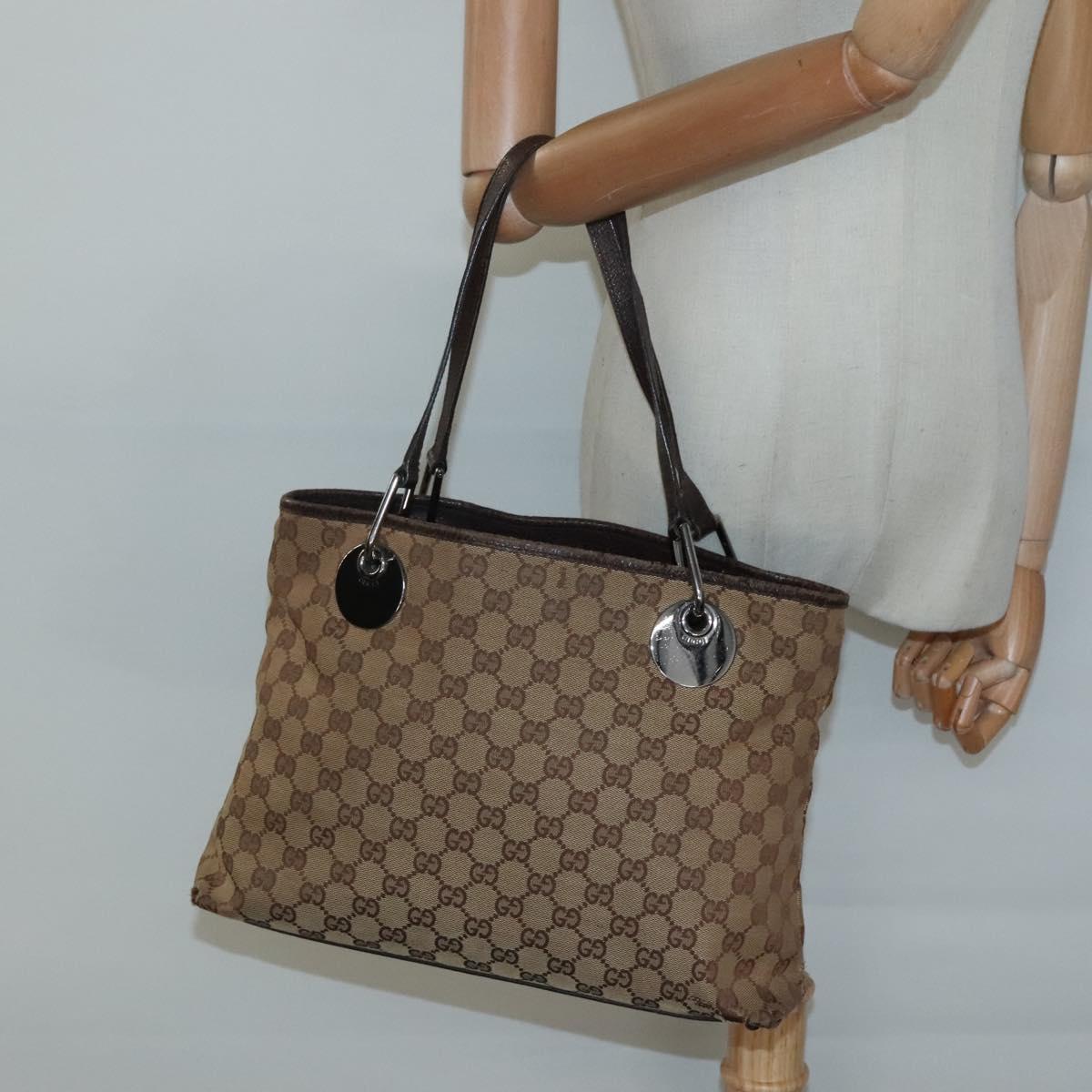 GUCCI GG Canvas Hand Bag Beige Gold 121023 Auth 135055