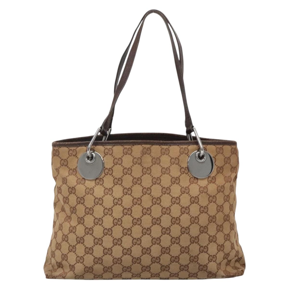 GUCCI GG Canvas Hand Bag Beige Gold 121023 Auth 135055
