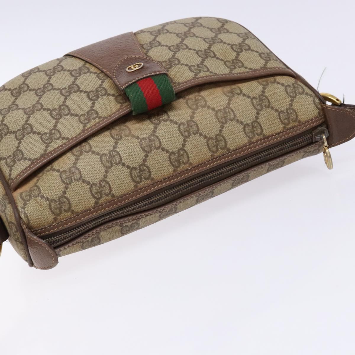 GUCCI GG Supreme Web Sherry Line Shoulder Bag PVC Beige 001 754 6177 Auth 135056