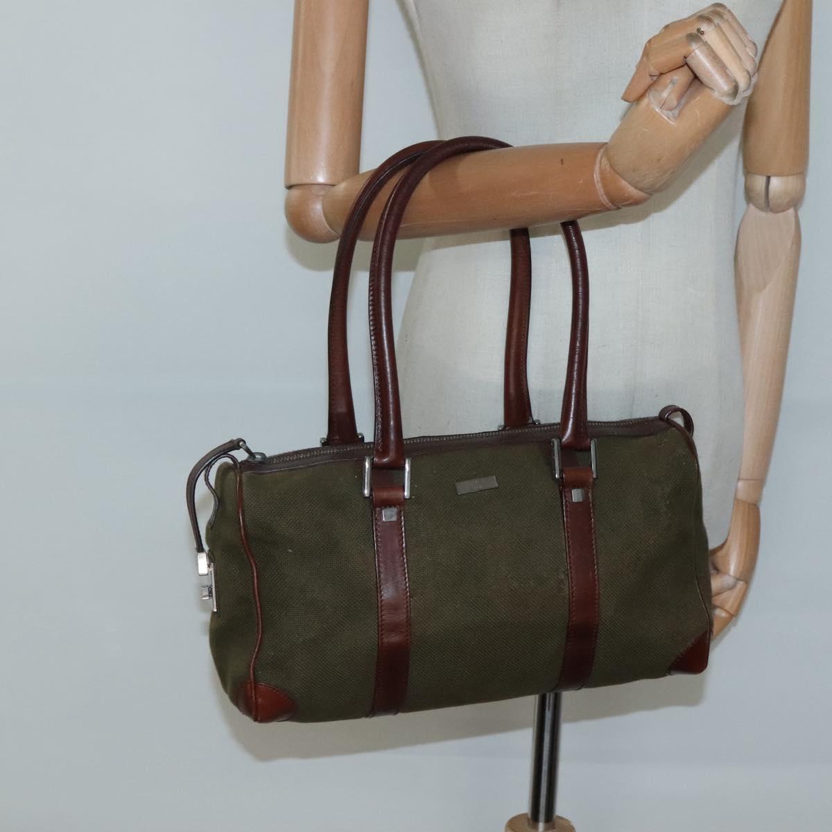 GUCCI Hand Bag Canvas Leather Khaki Brown 30458 Auth 135059