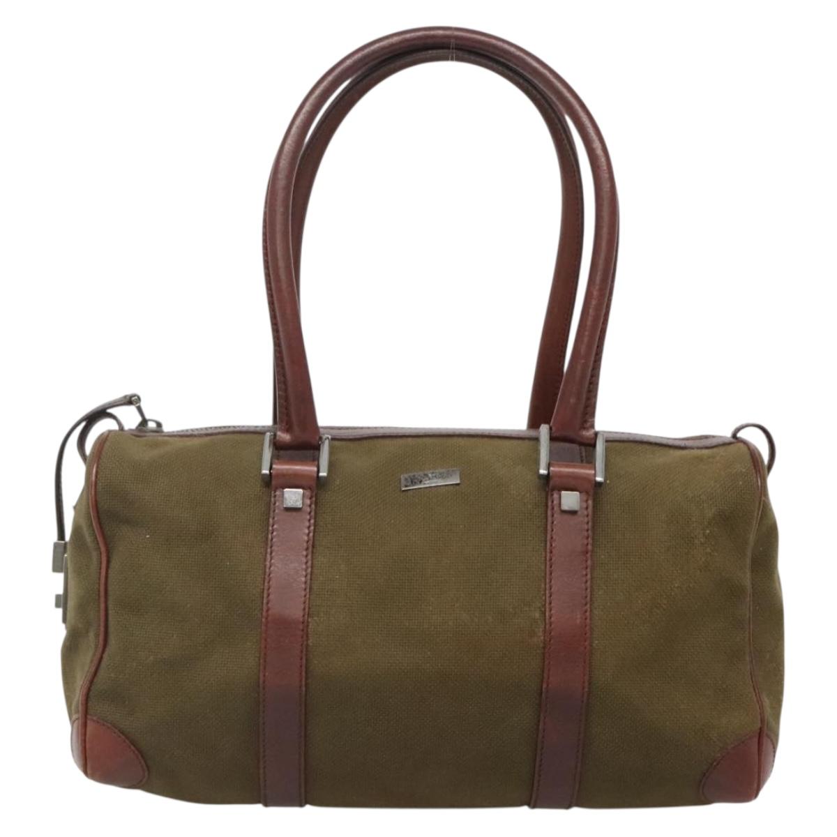 GUCCI Hand Bag Canvas Leather Khaki Brown 30458 Auth 135059