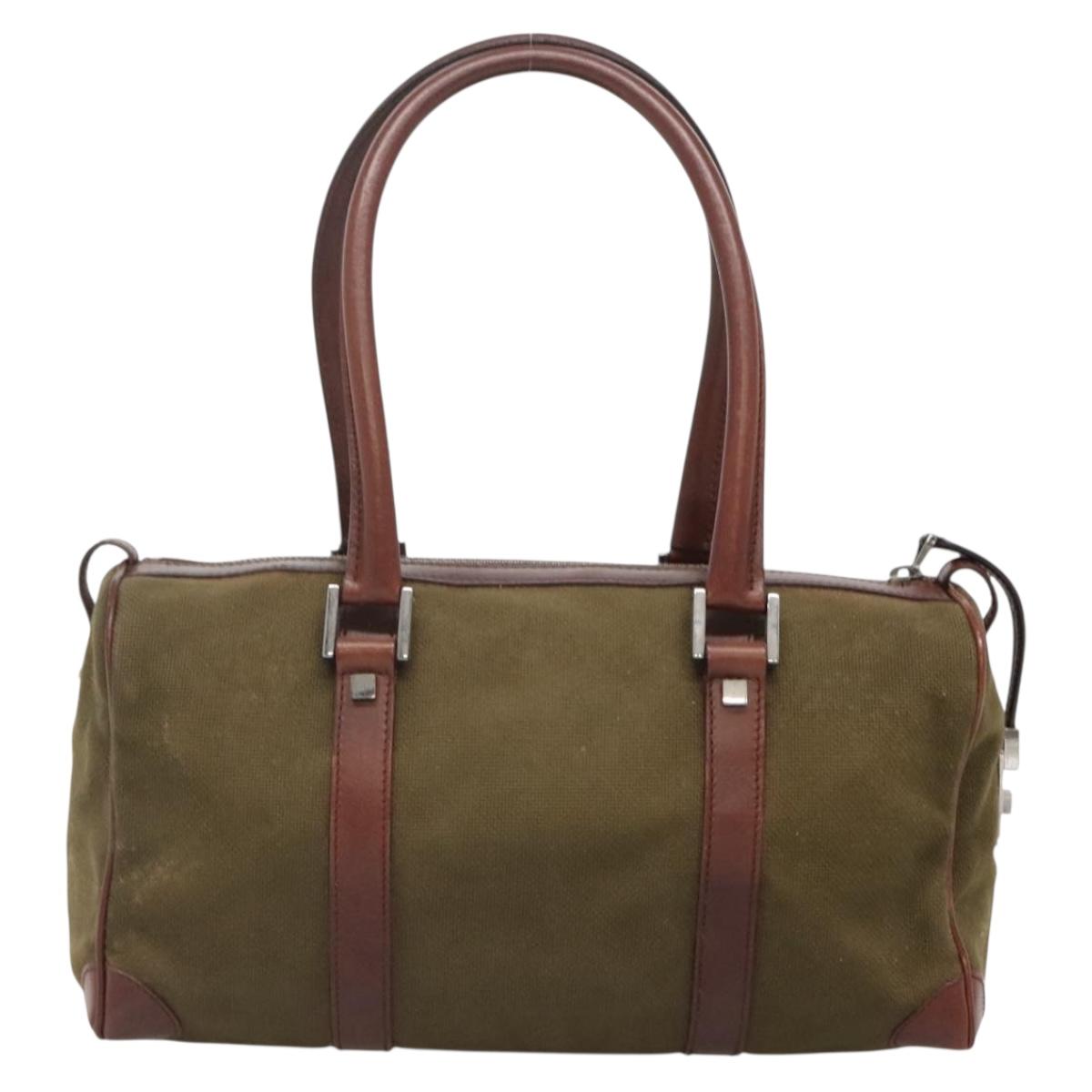 GUCCI Hand Bag Canvas Leather Khaki Brown 30458 Auth 135059