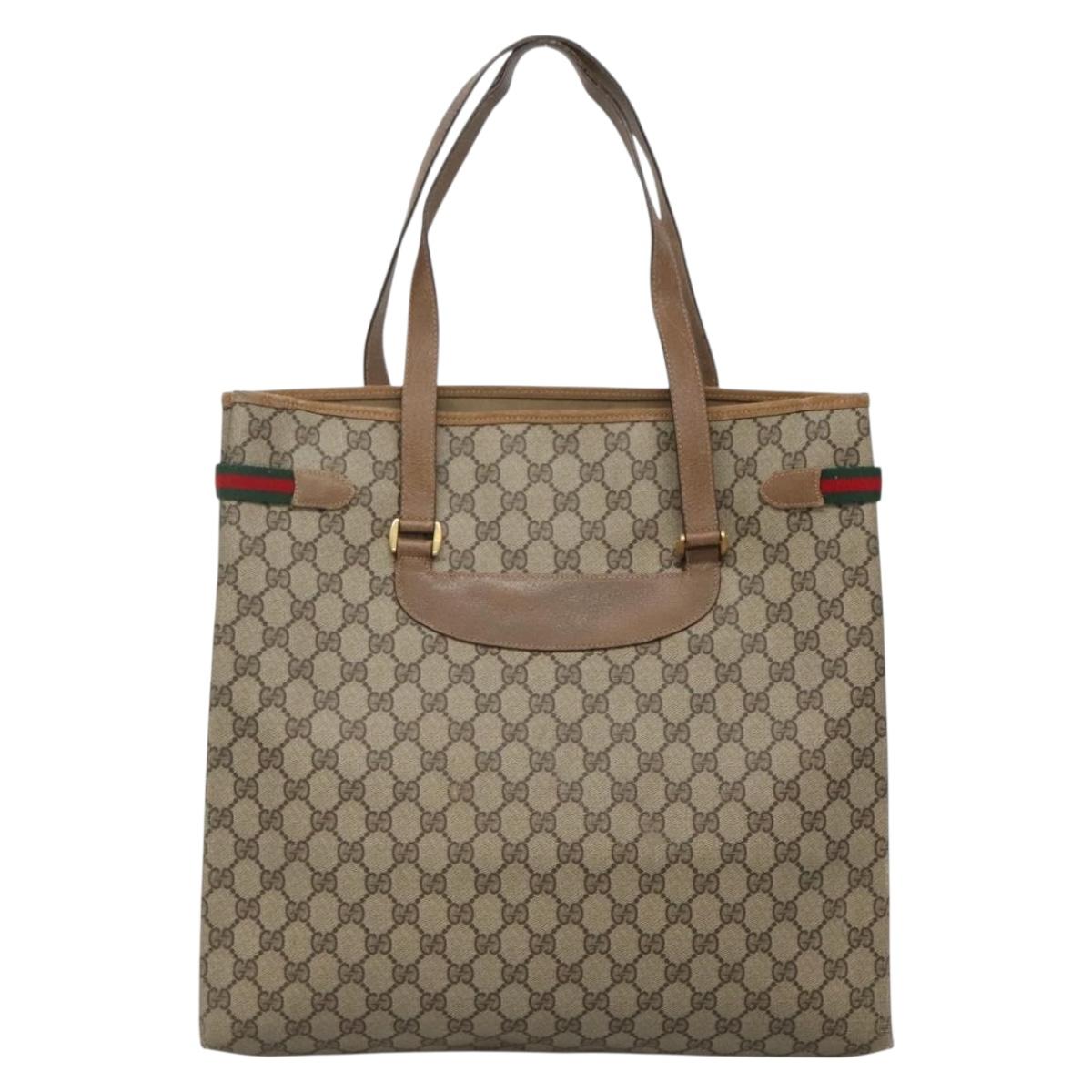 GUCCI GG Supreme Web Sherry Line Tote Bag PVC Beige Gold 39 02 091 Auth 135062