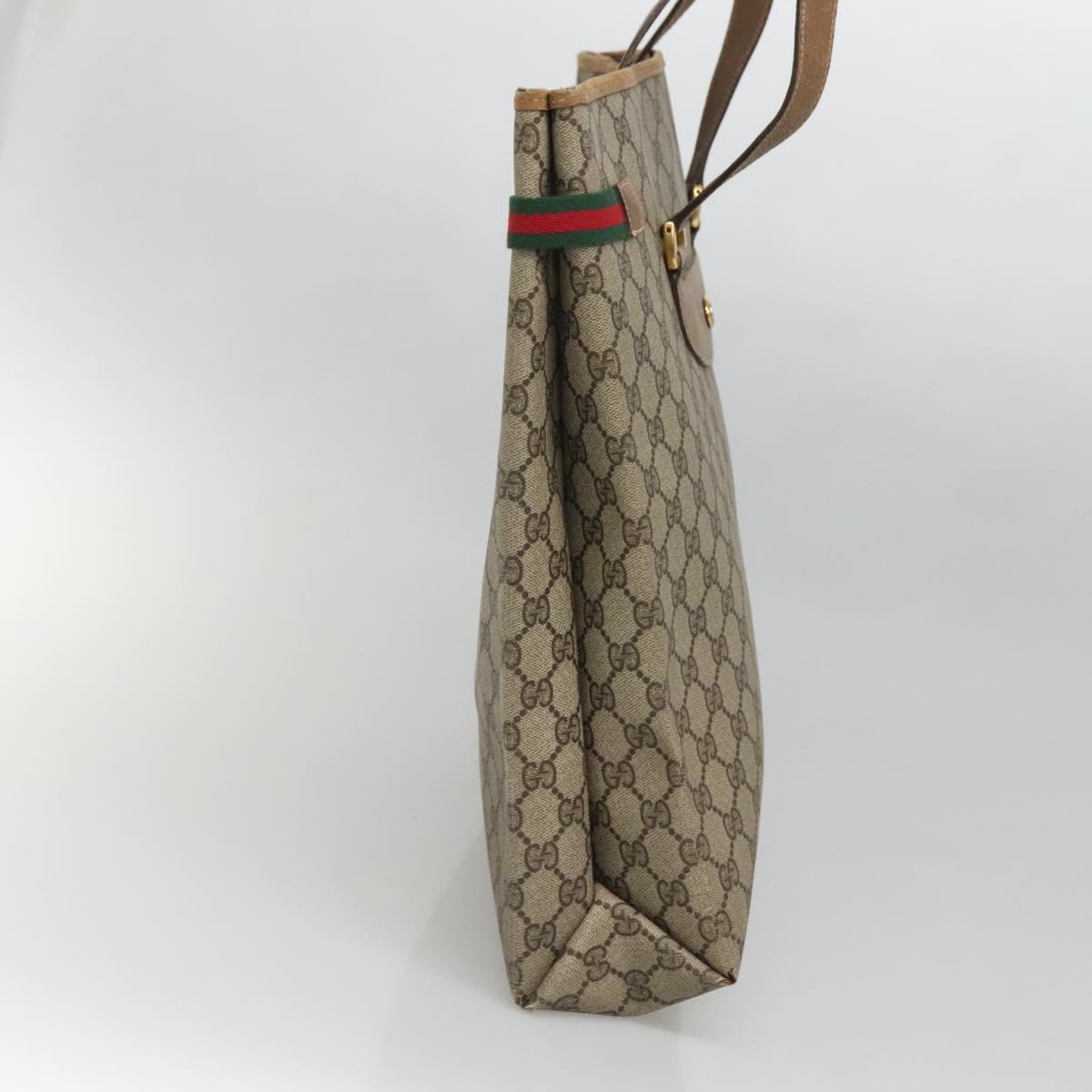 GUCCI GG Supreme Web Sherry Line Tote Bag PVC Beige Gold 39 02 091 Auth 135062