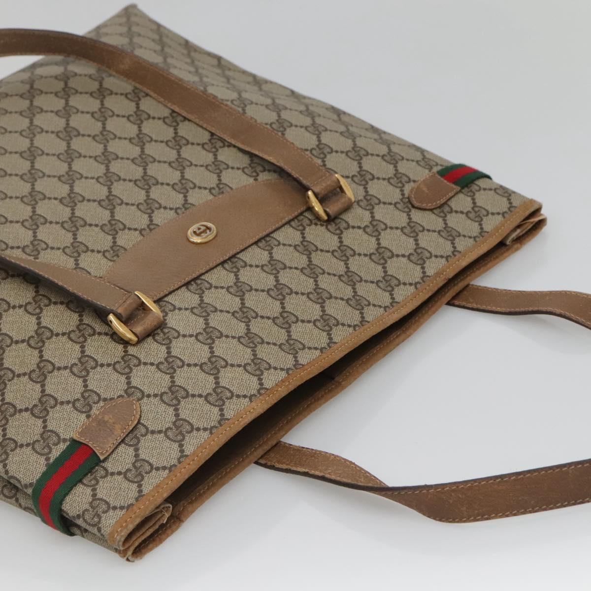 GUCCI GG Supreme Web Sherry Line Tote Bag PVC Beige Gold 39 02 091 Auth 135062