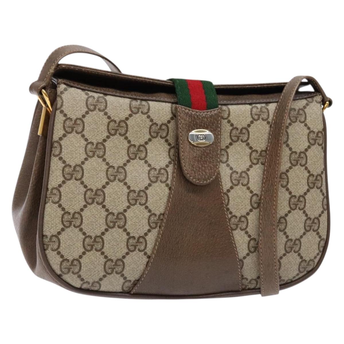 GUCCI GG Supreme Web Sherry Line Shoulder Bag PVC Beige 10 02 024 Auth 135066