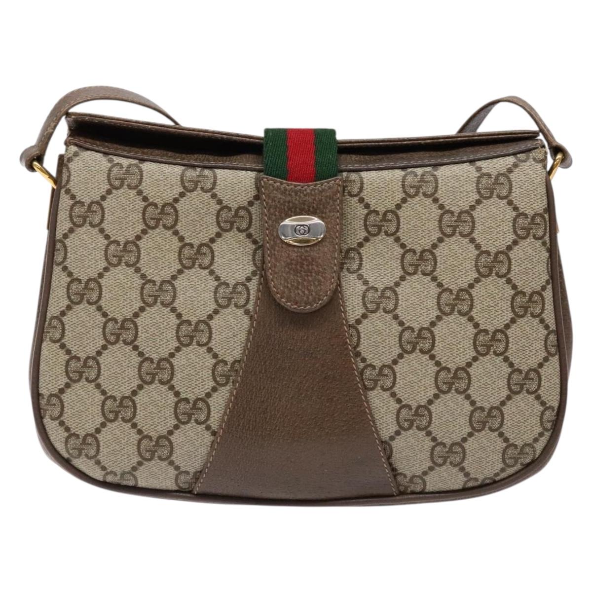 GUCCI GG Supreme Web Sherry Line Shoulder Bag PVC Beige 10 02 024 Auth 135066