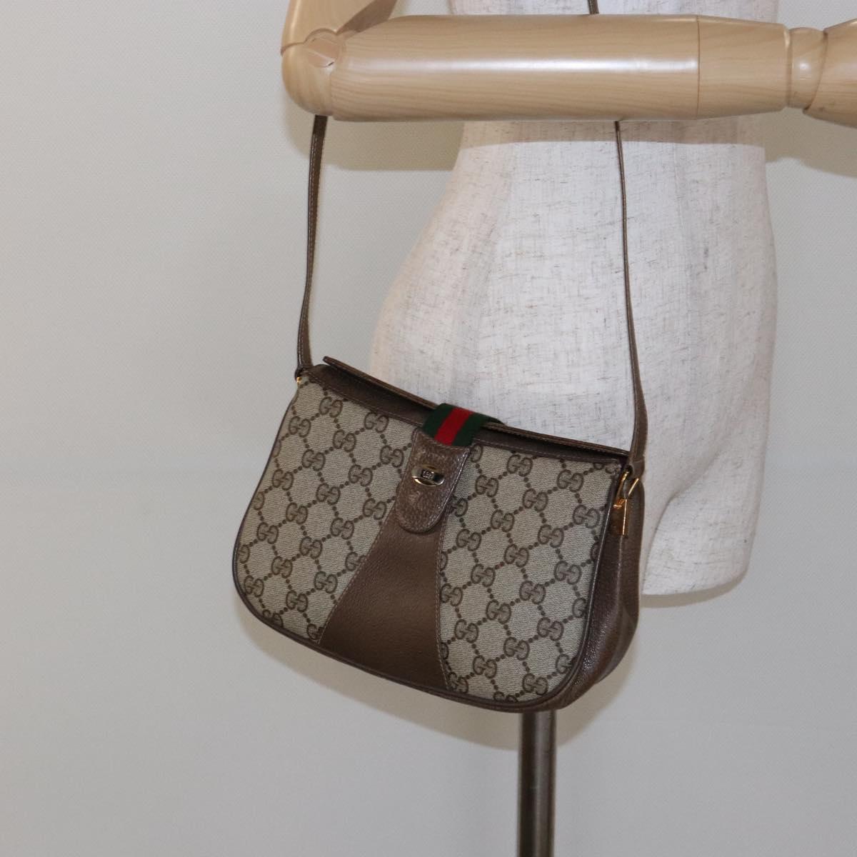 GUCCI GG Supreme Web Sherry Line Shoulder Bag PVC Beige 10 02 024 Auth 135066