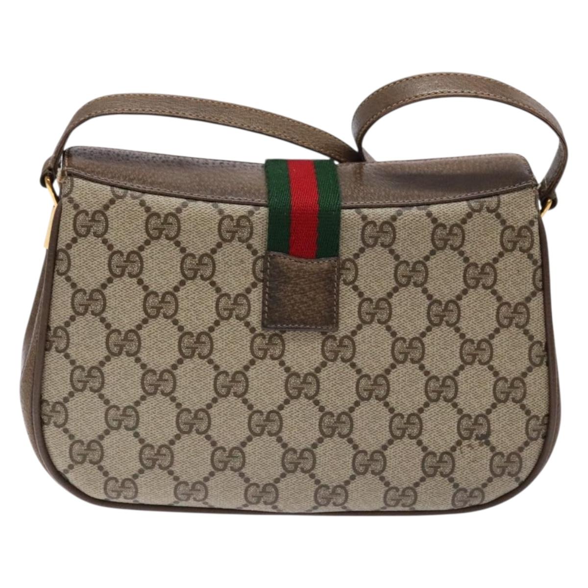 GUCCI GG Supreme Web Sherry Line Shoulder Bag PVC Beige 10 02 024 Auth 135066