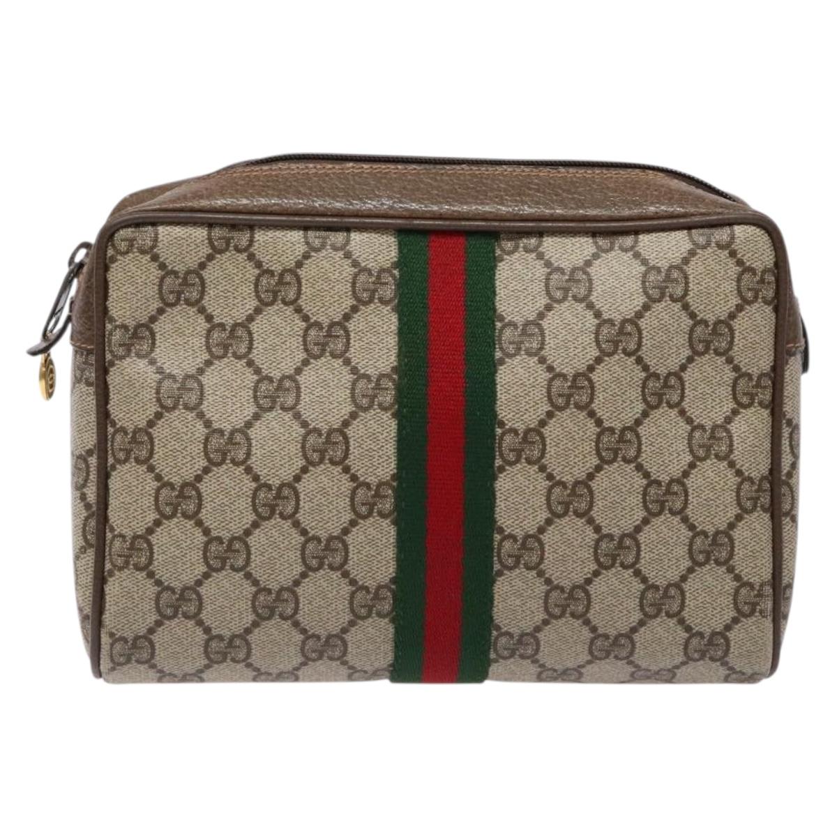 GUCCI GG Supreme Web Sherry Line Clutch Bag PVC Beige Red 63 01 012 Auth 135068