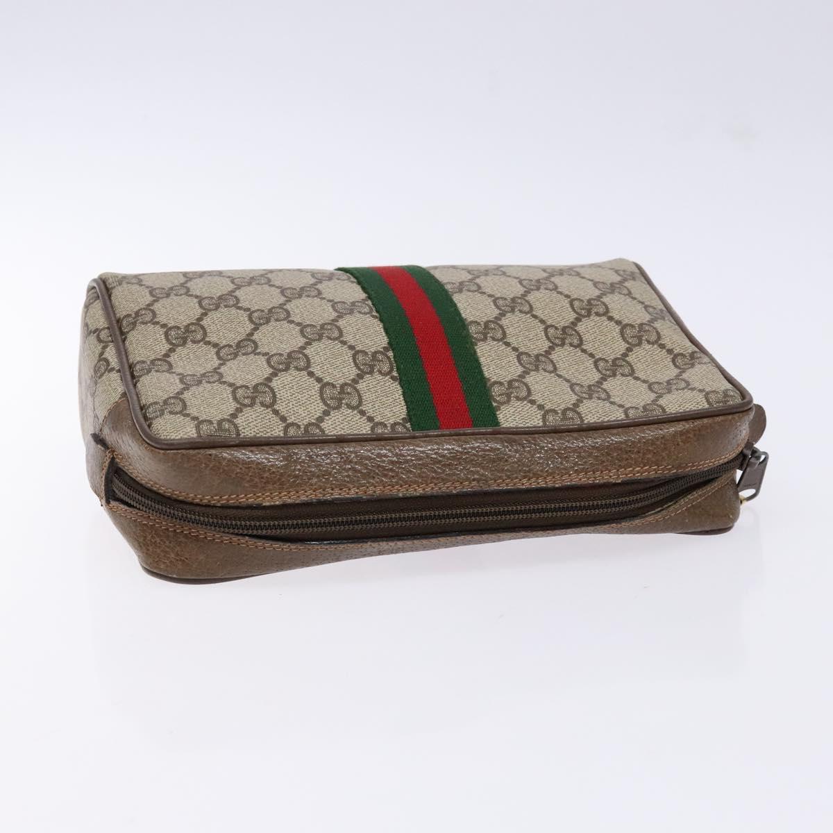 GUCCI GG Supreme Web Sherry Line Clutch Bag PVC Beige Red 63 01 012 Auth 135068