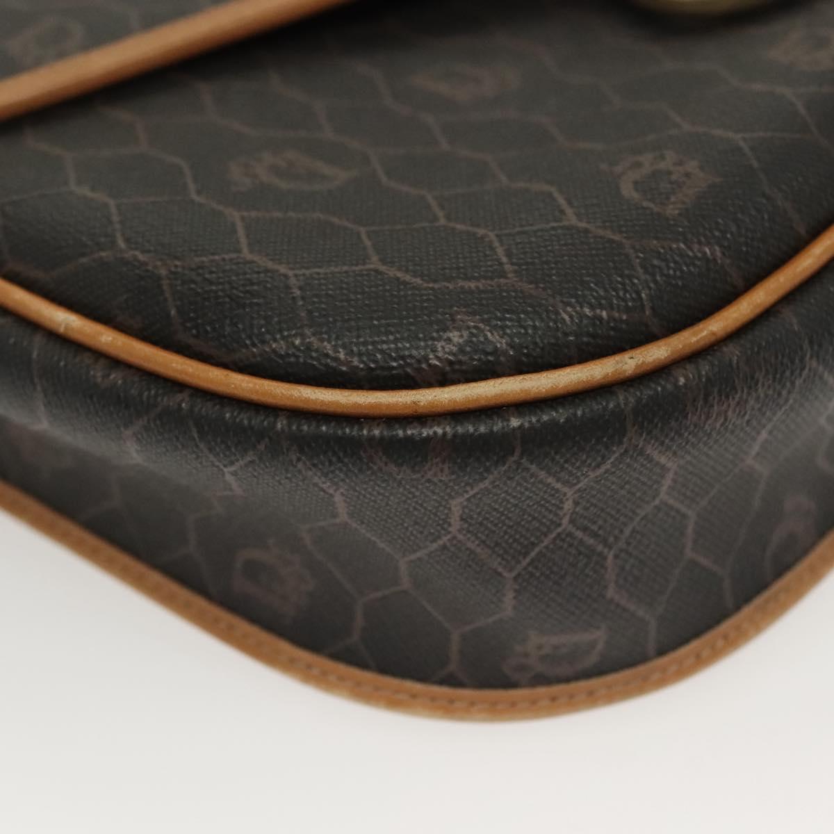 Christian Dior Honeycomb Canvas Shoulder Bag PVC Black Gold Auth 135069