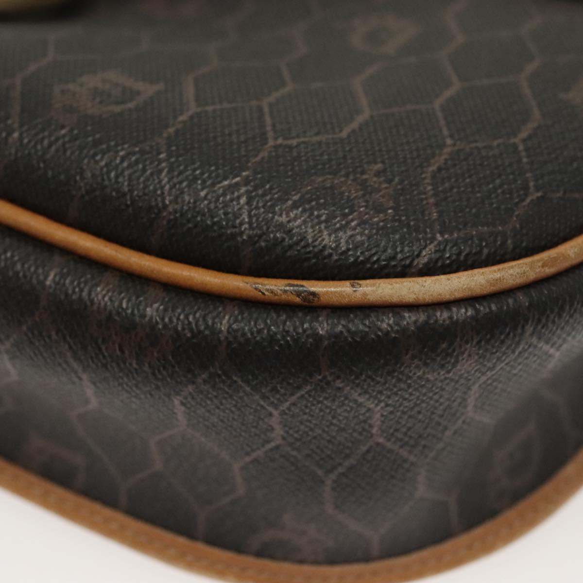 Christian Dior Honeycomb Canvas Shoulder Bag PVC Black Gold Auth 135069