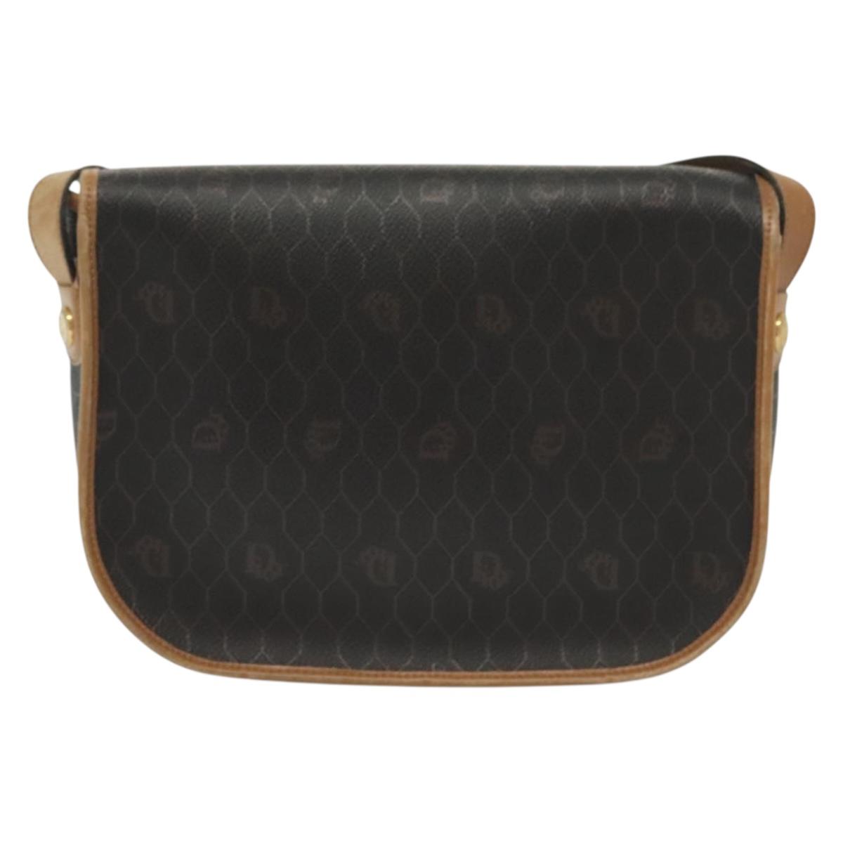 Christian Dior Honeycomb Canvas Shoulder Bag PVC Black Gold Auth 135069