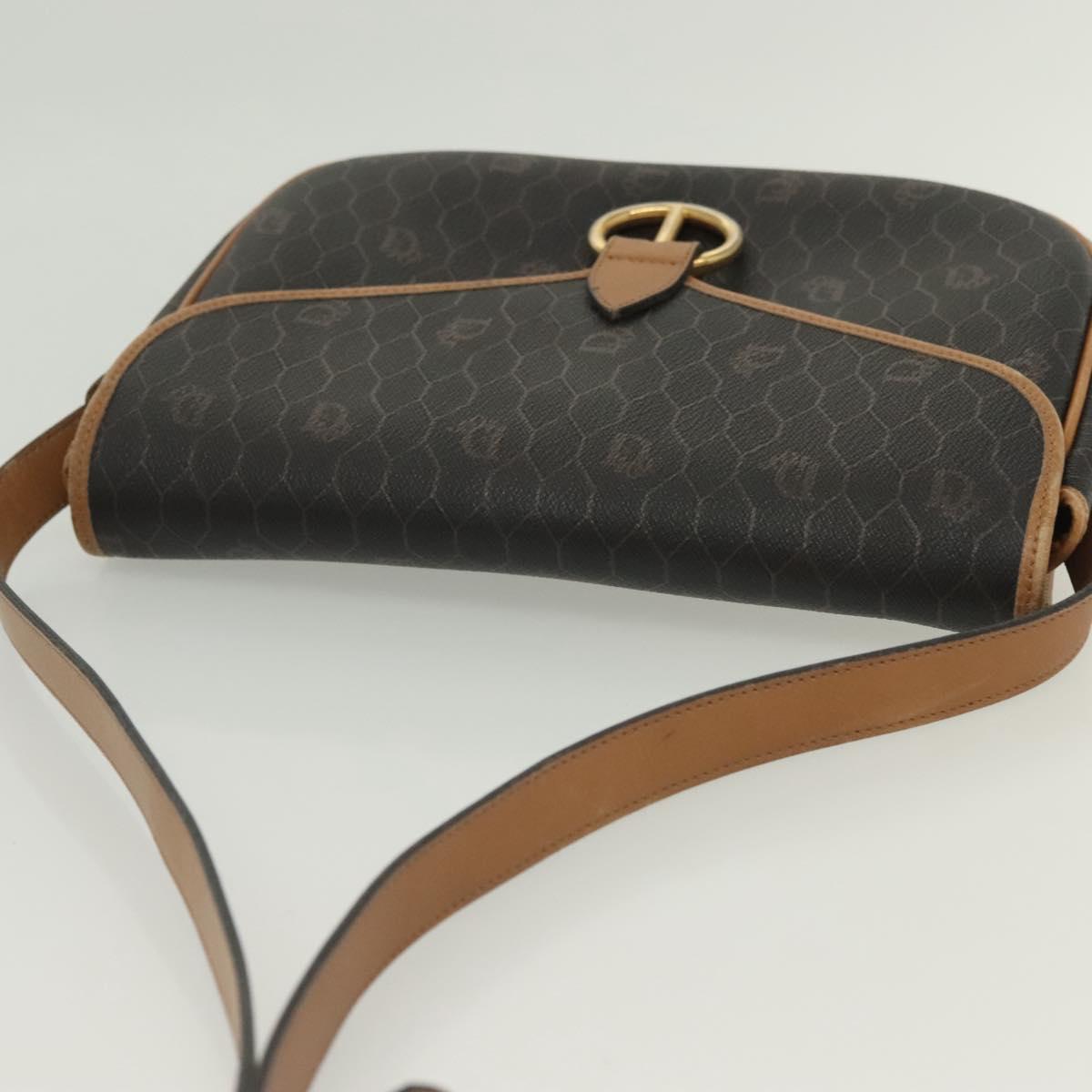 Christian Dior Honeycomb Canvas Shoulder Bag PVC Black Gold Auth 135069