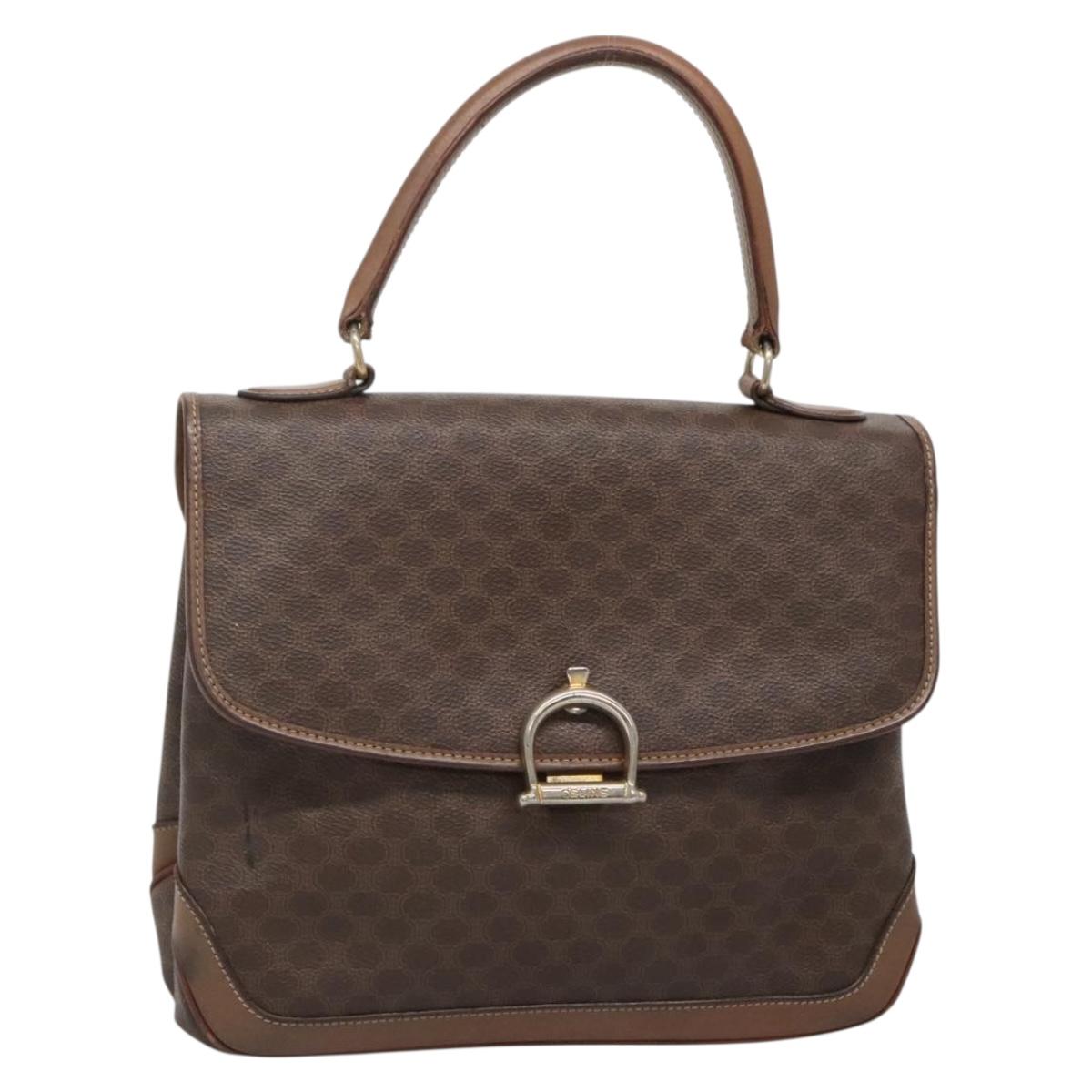 CELINE Macadam Canvas Hand Bag PVC Leather Brown Gold Auth 135077