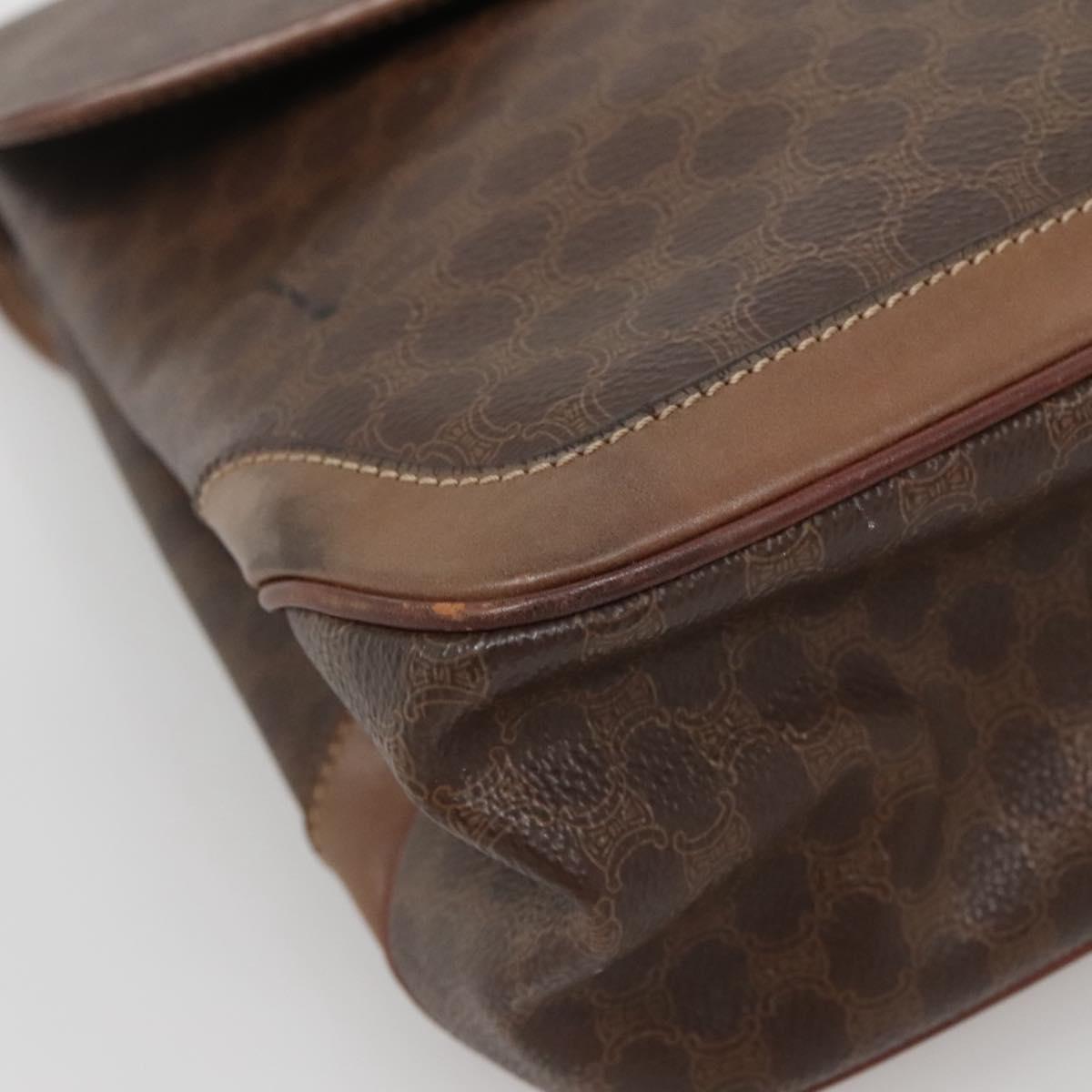 CELINE Macadam Canvas Hand Bag PVC Leather Brown Gold Auth 135077