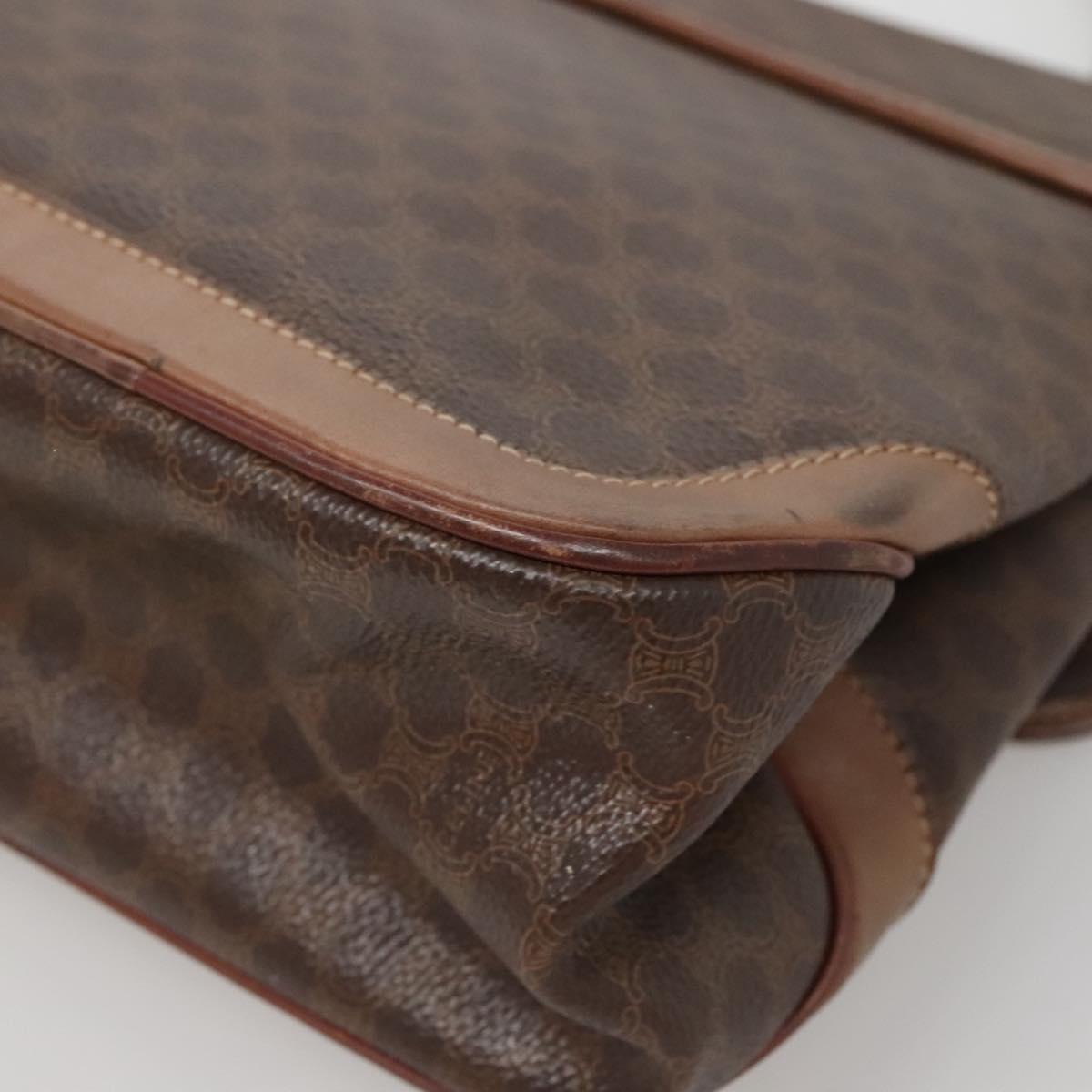 CELINE Macadam Canvas Hand Bag PVC Leather Brown Gold Auth 135077