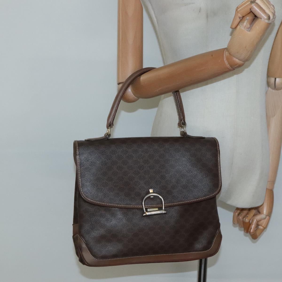 CELINE Macadam Canvas Hand Bag PVC Leather Brown Gold Auth 135077