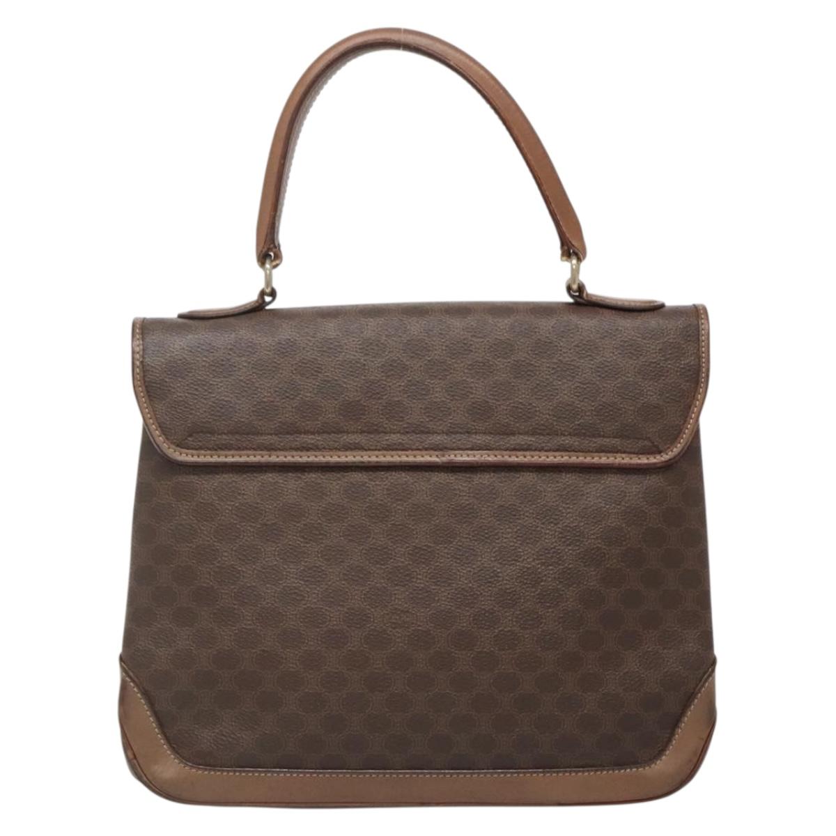 CELINE Macadam Canvas Hand Bag PVC Leather Brown Gold Auth 135077