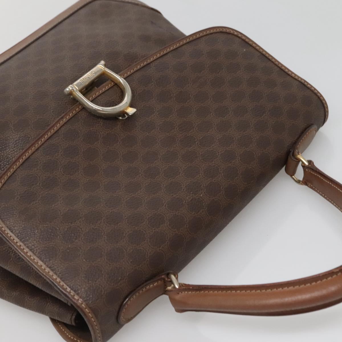 CELINE Macadam Canvas Hand Bag PVC Leather Brown Gold Auth 135077