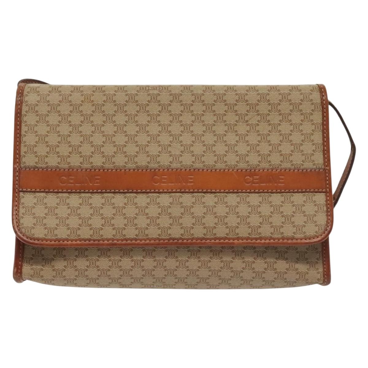 CELINE Macadam Canvas Shoulder Bag PVC Beige Gold Auth 135080