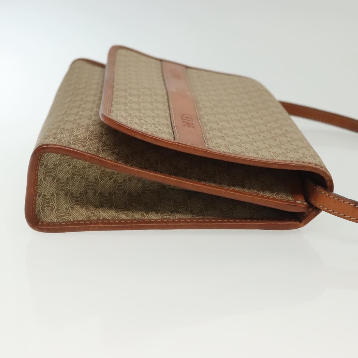 CELINE Macadam Canvas Shoulder Bag PVC Beige Gold Auth 135080