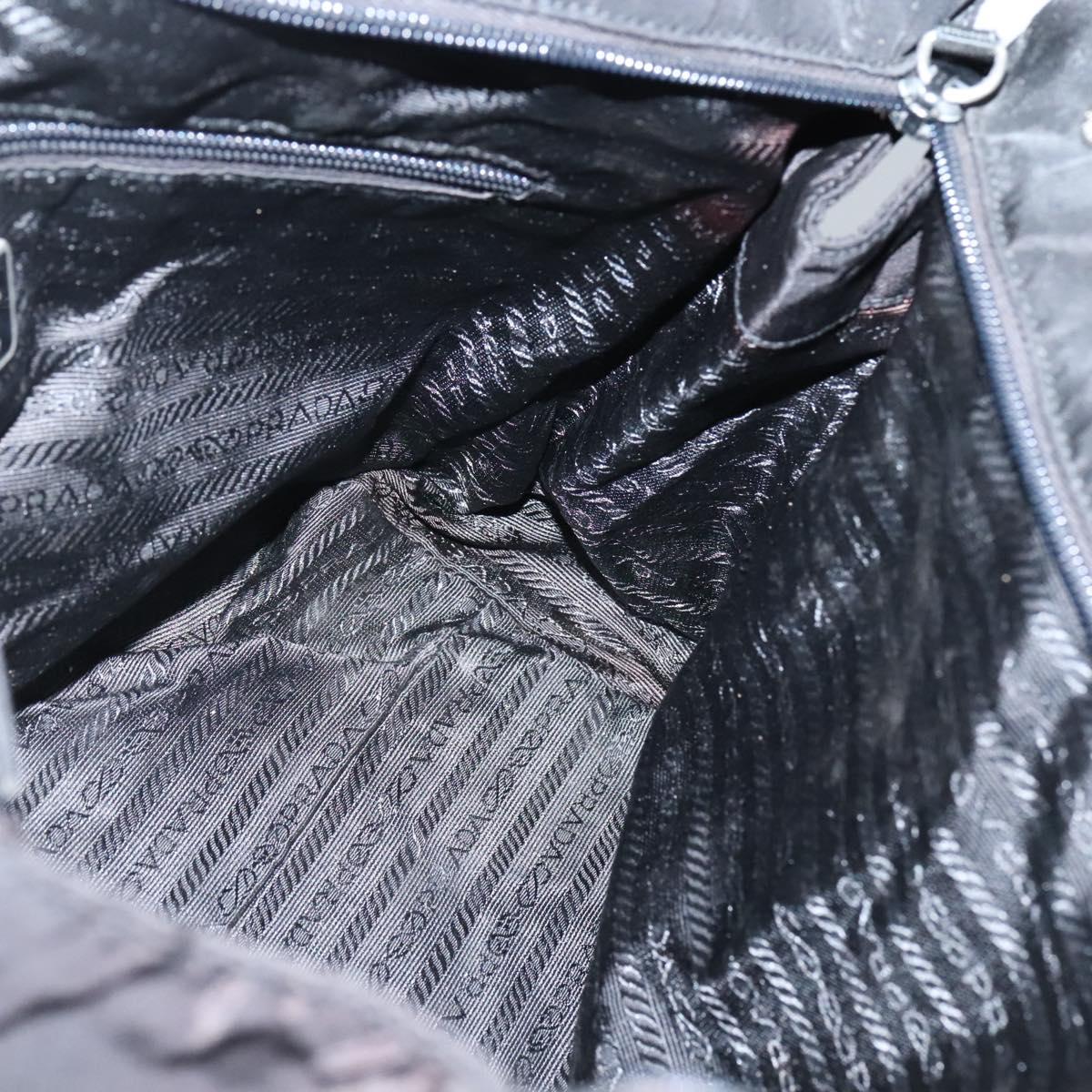 PRADA Hand Bag Nylon Black Silver Auth 135087