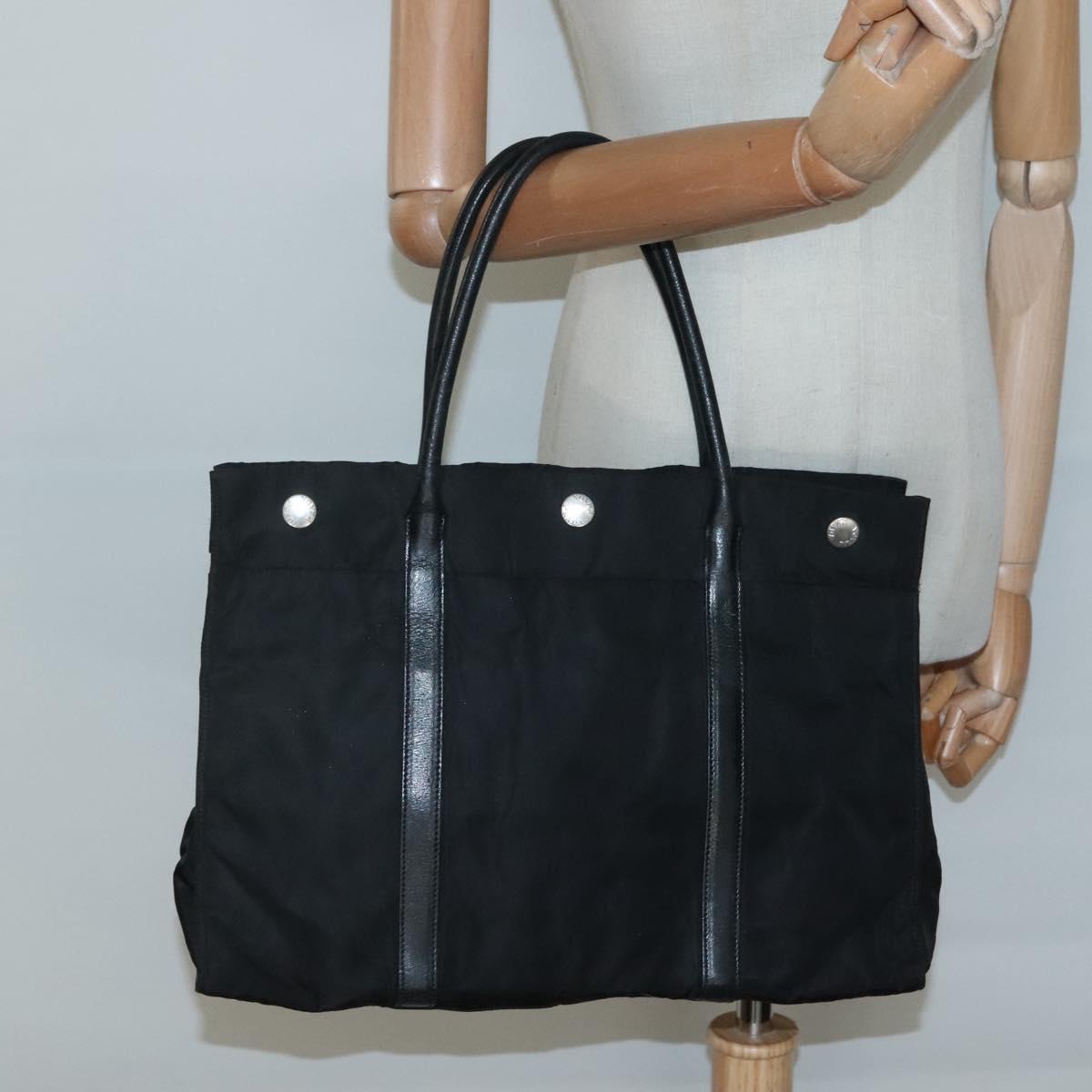 PRADA Hand Bag Nylon Black Silver Auth 135087