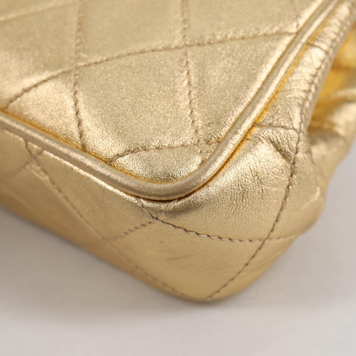 CHANEL Chain Shoulder Bag Lamb Skin Gold Tone CC Auth 135116SM