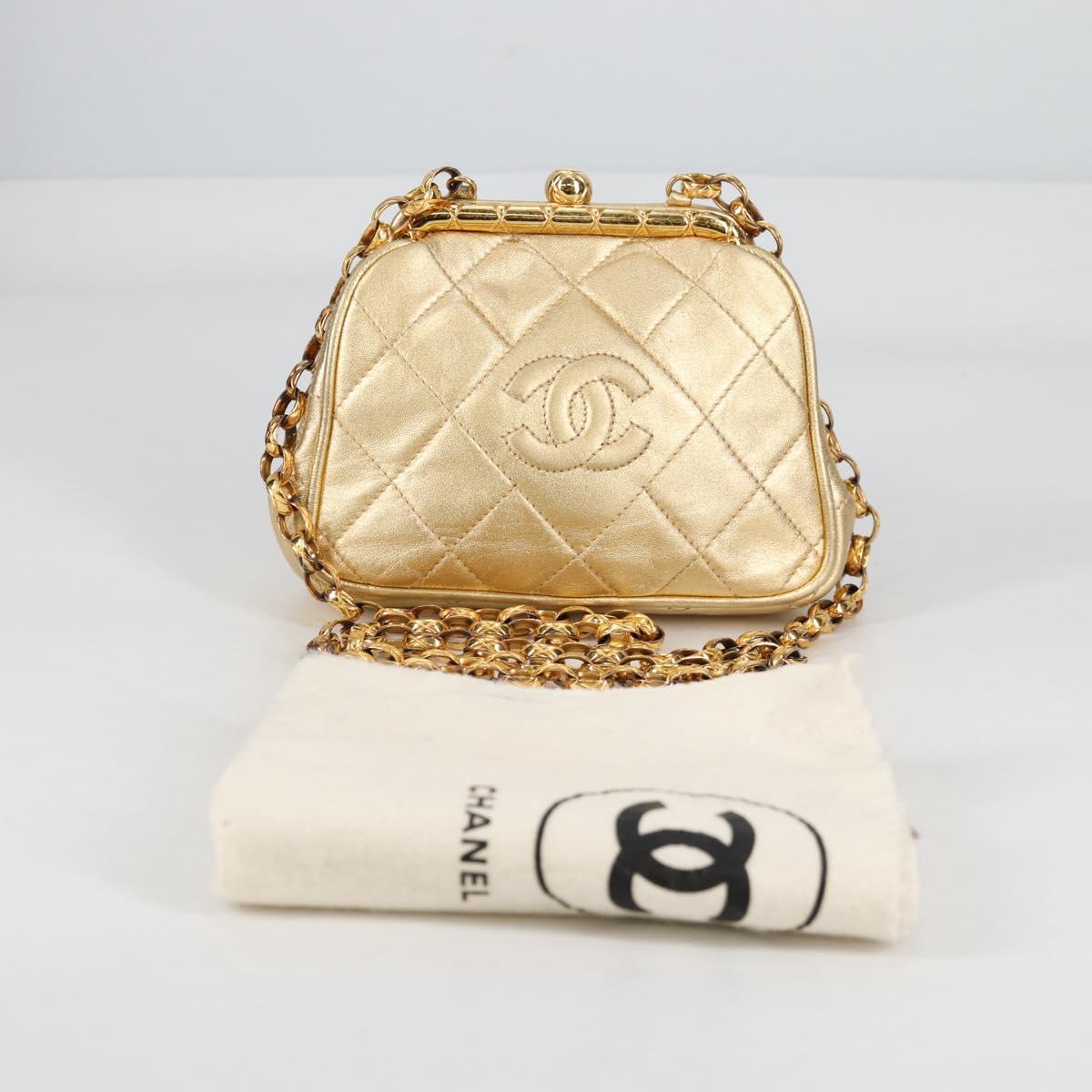 CHANEL Chain Shoulder Bag Lamb Skin Gold Tone CC Auth 135116SM